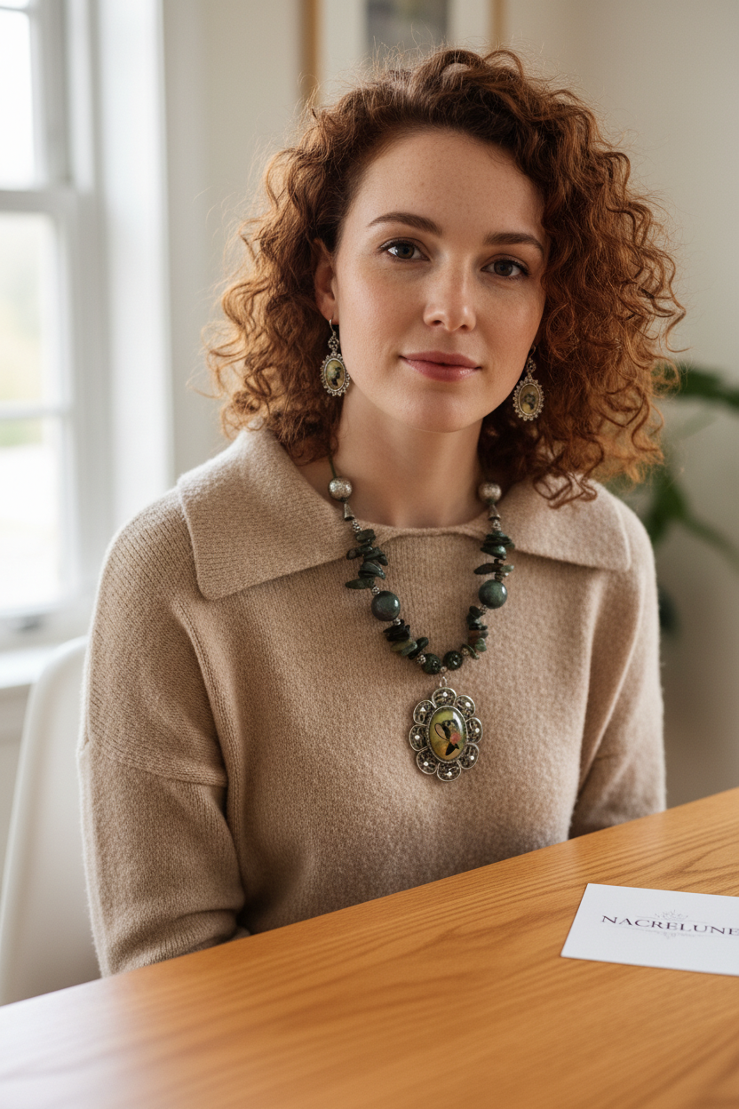 Parure Agate Camée Collier Boucles Artisanal nacrelune.com parure
