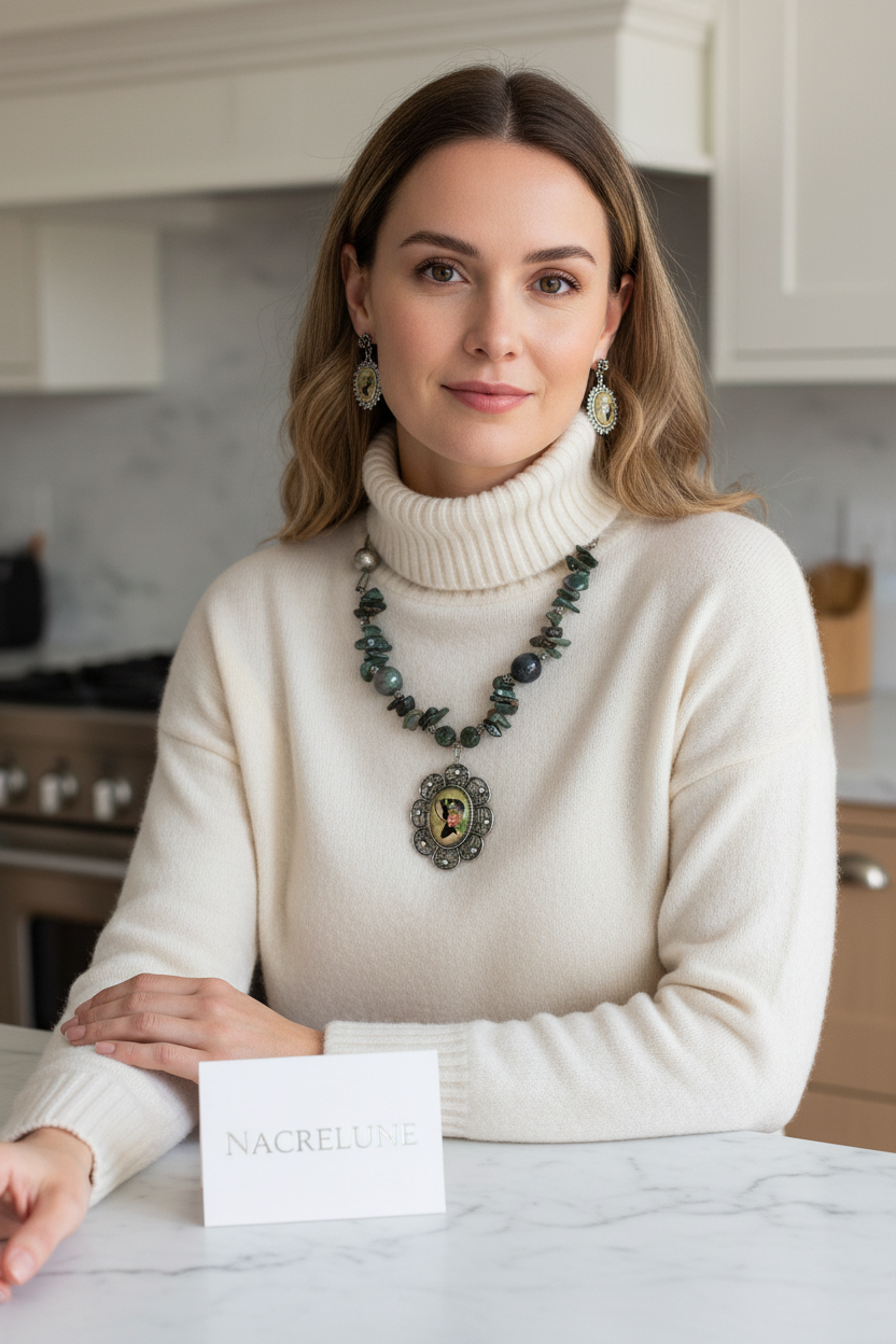 Parure Agate Camée Collier Boucles Artisanal nacrelune.com parure