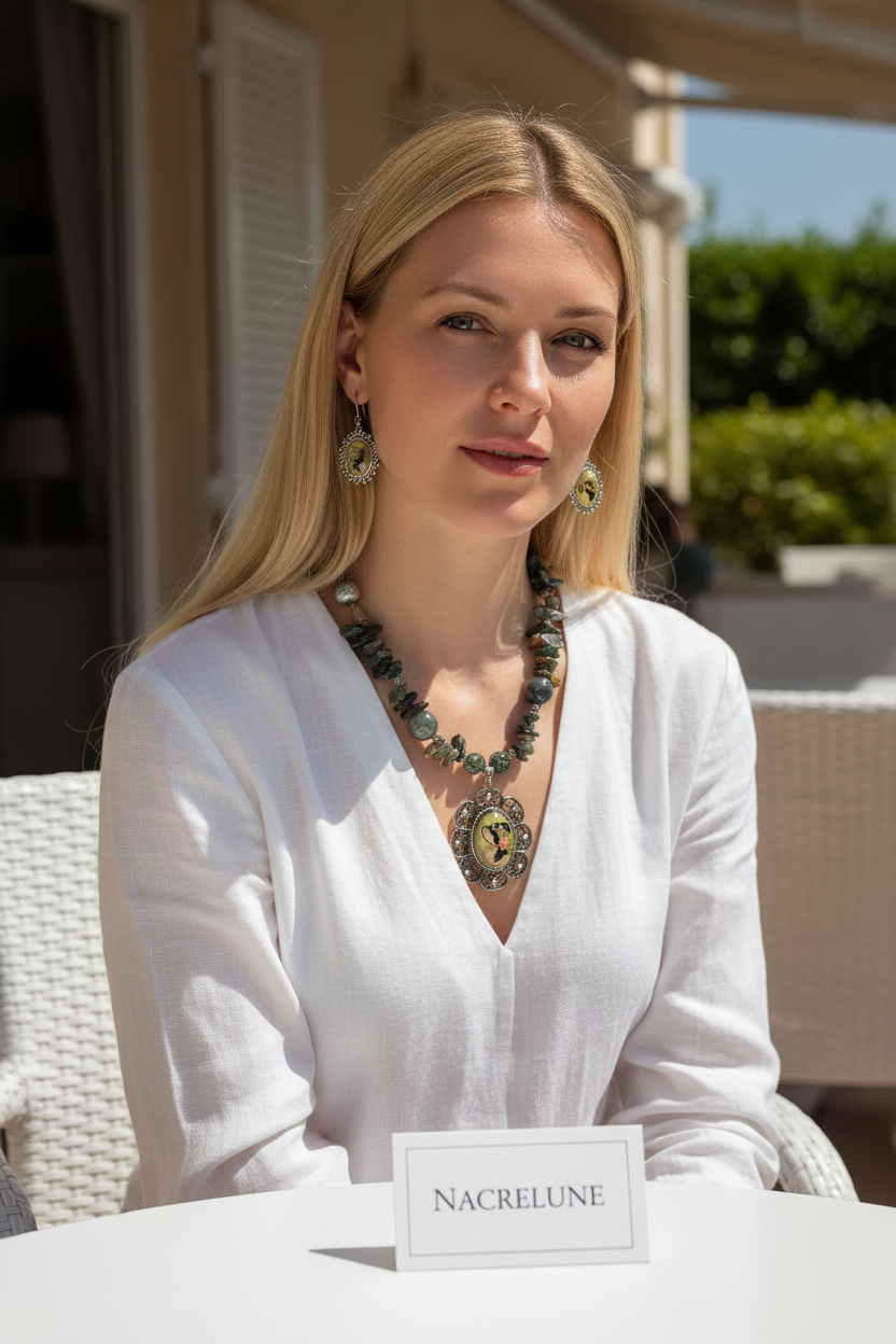 Parure Agate Camée Collier Boucles Artisanal nacrelune.com parure