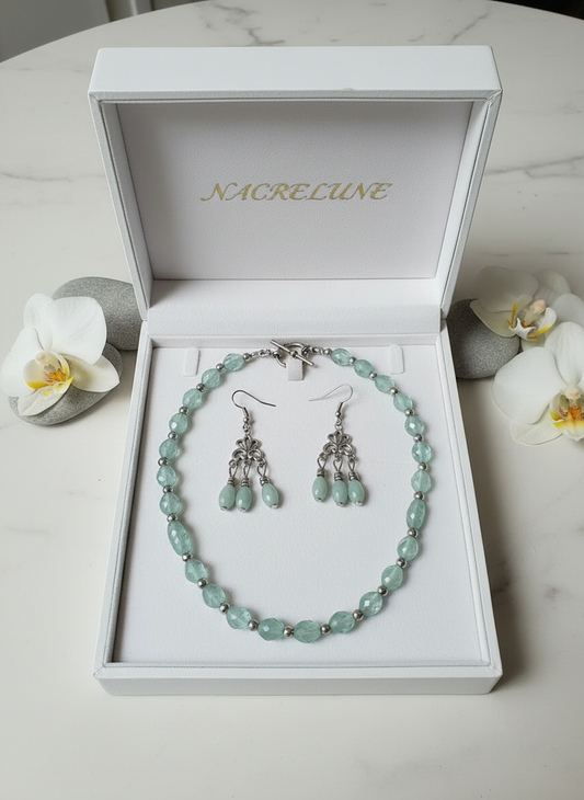 Parure en aigue-marines polies NACRELUNE parure