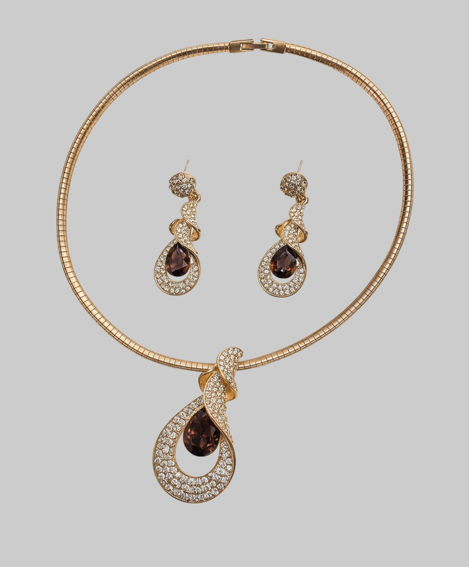 Parure avec zirconia topaze marron entouré de strass nacrelune.com parure
