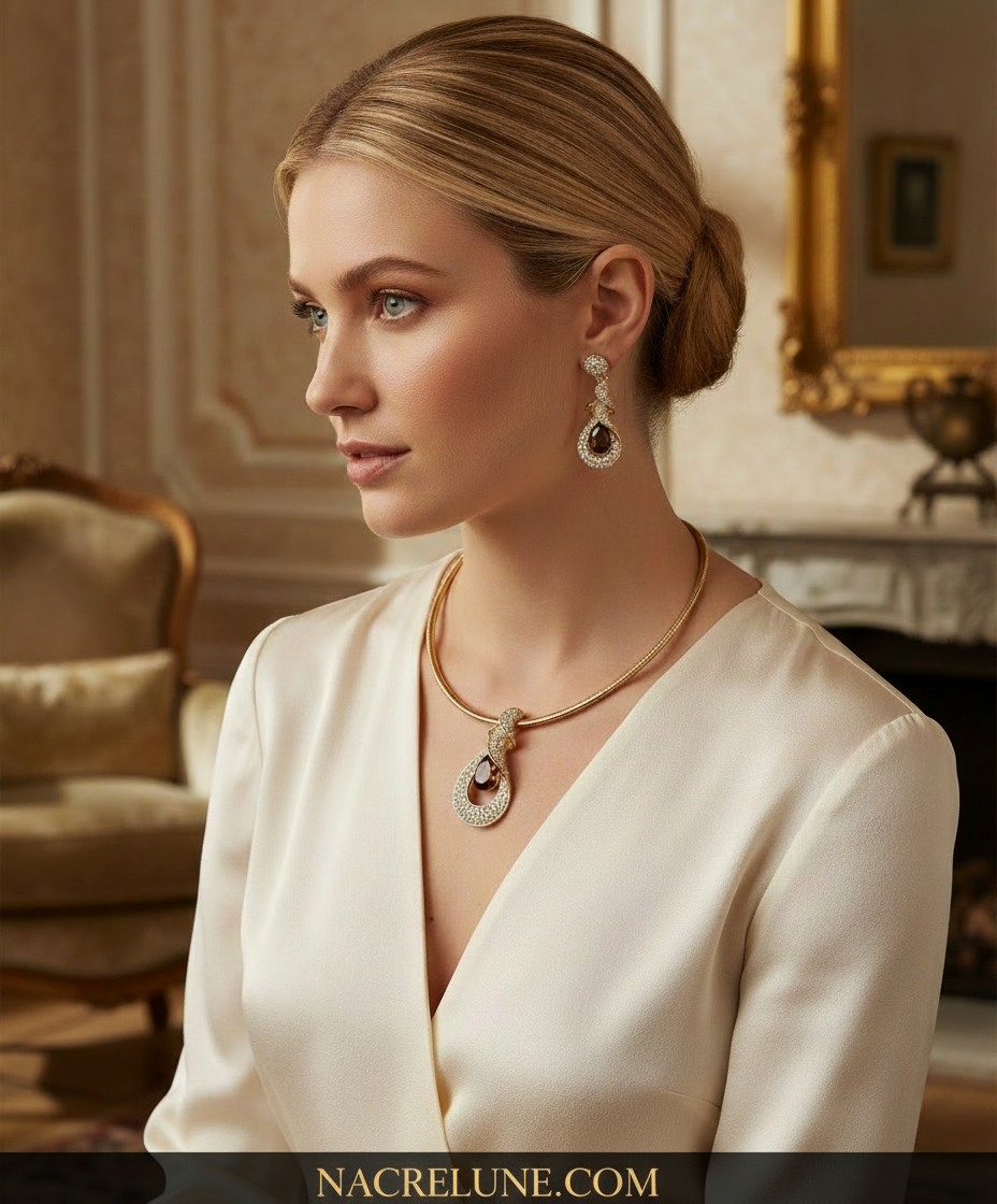 Parure avec zirconia topaze marron entouré de strass NACRELUNE parure