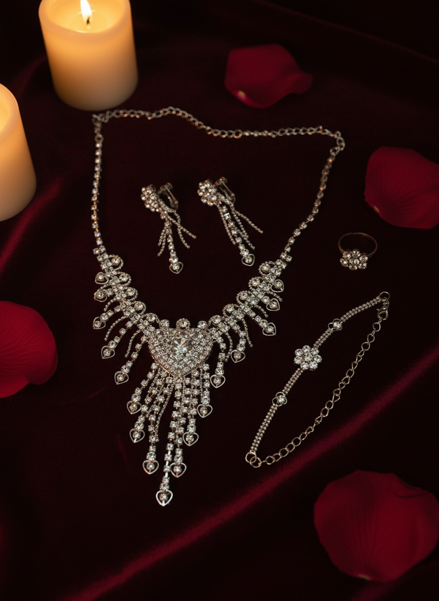 Parure strass complète coeur NACRELUNE parure