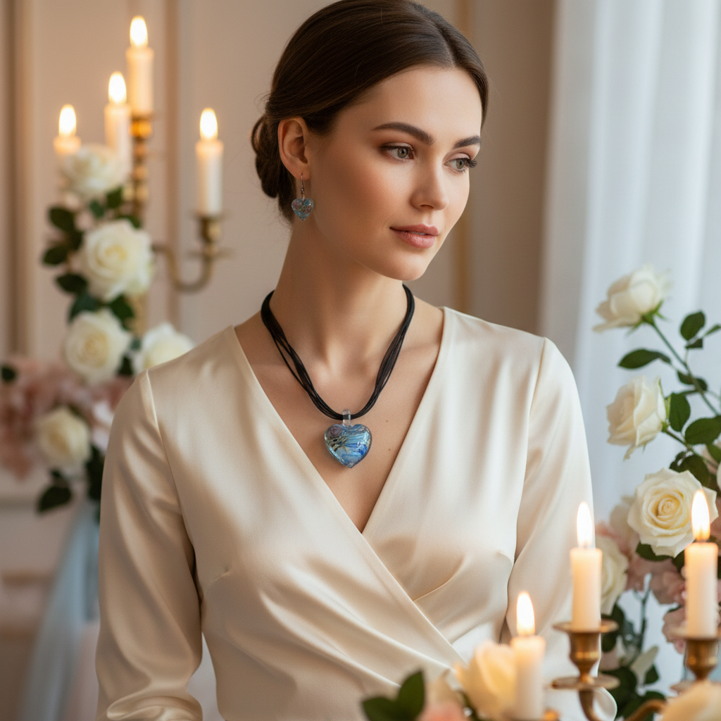 Parure coeurs en verre décoré : choisissez votre couleur nacrelune.com parure