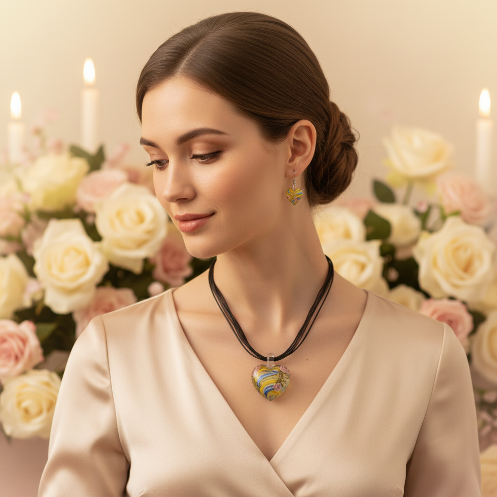 Parure coeurs en verre décoré : choisissez votre couleur nacrelune.com parure