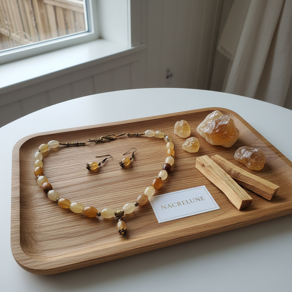 Parure Citrine Collier Boucles d'Oreilles Pierre Naturelle nacrelune.com parure