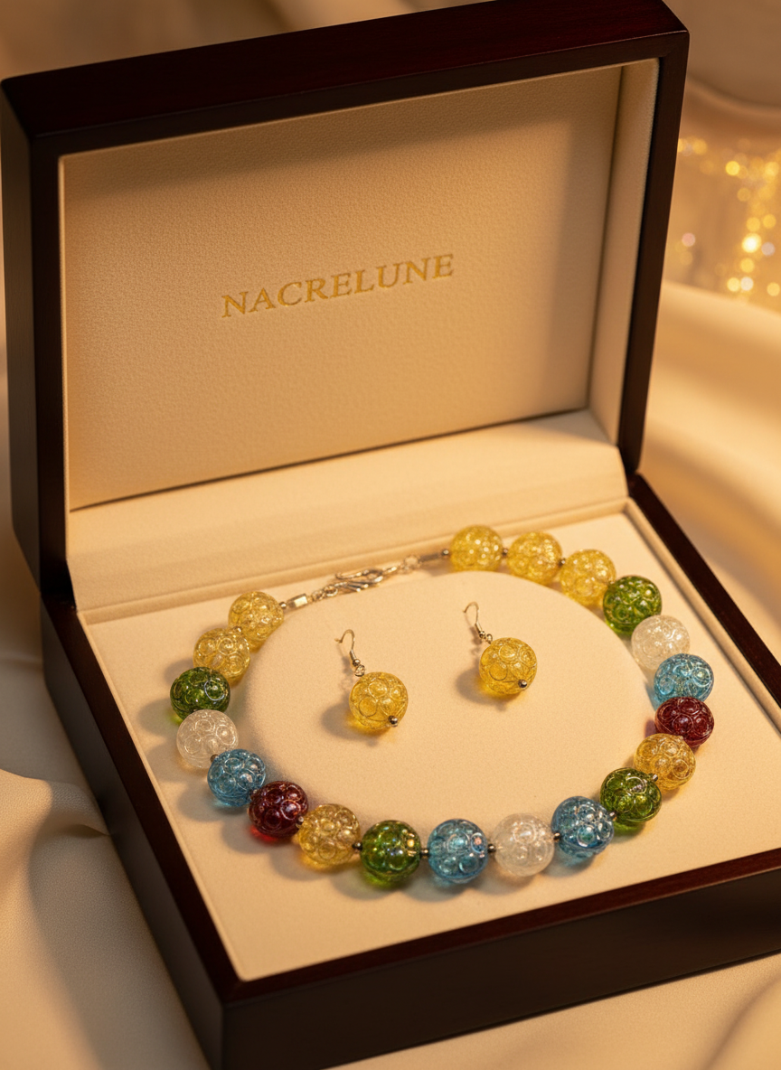 parure en perles de résine gravée nacrelune.com parure