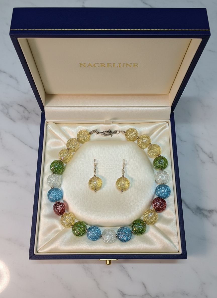 parure en perles de résine gravée Multicolore NACRELUNE parure