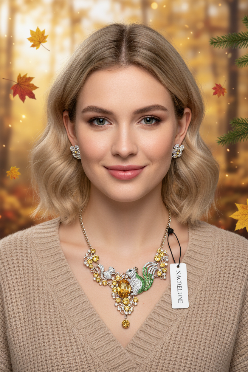 Parure en strass représentant des écureuils nacrelune.com parure
