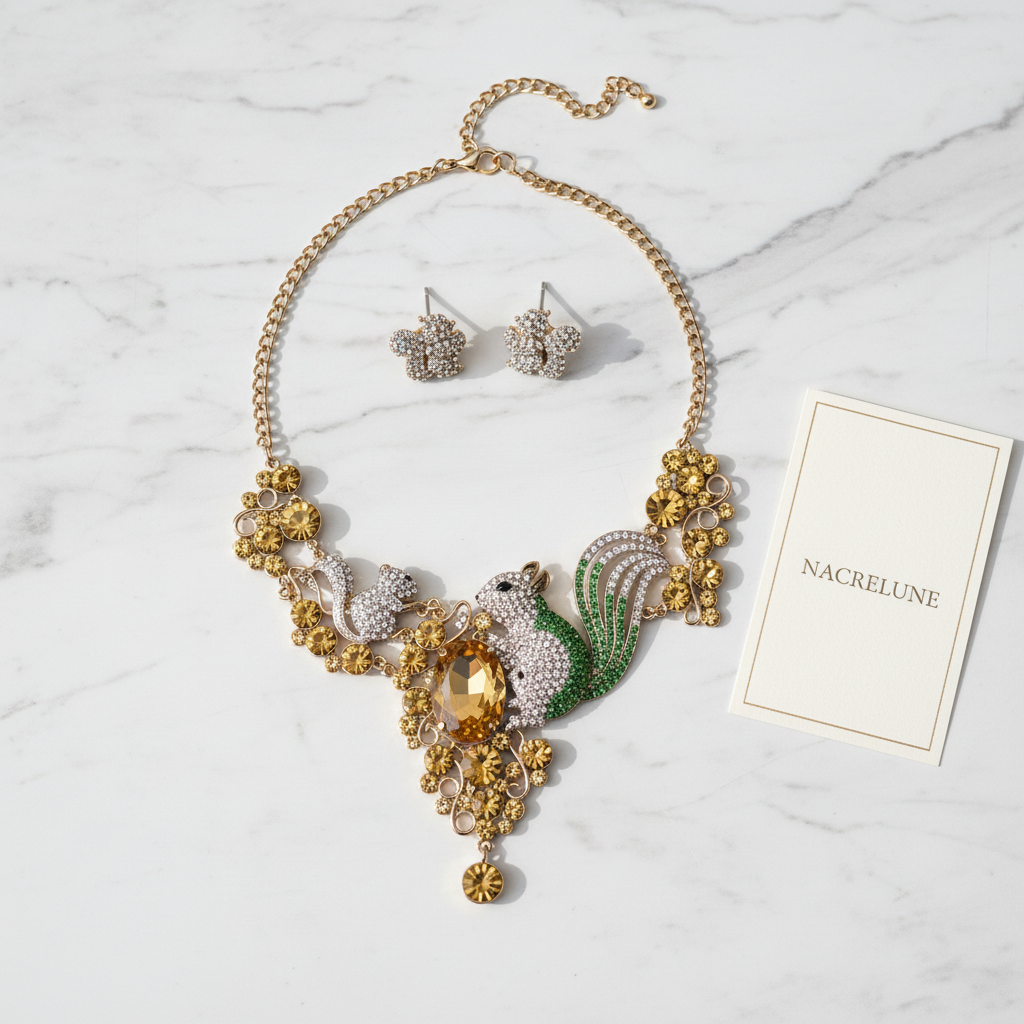 Parure en strass représentant des écureuils nacrelune.com parure