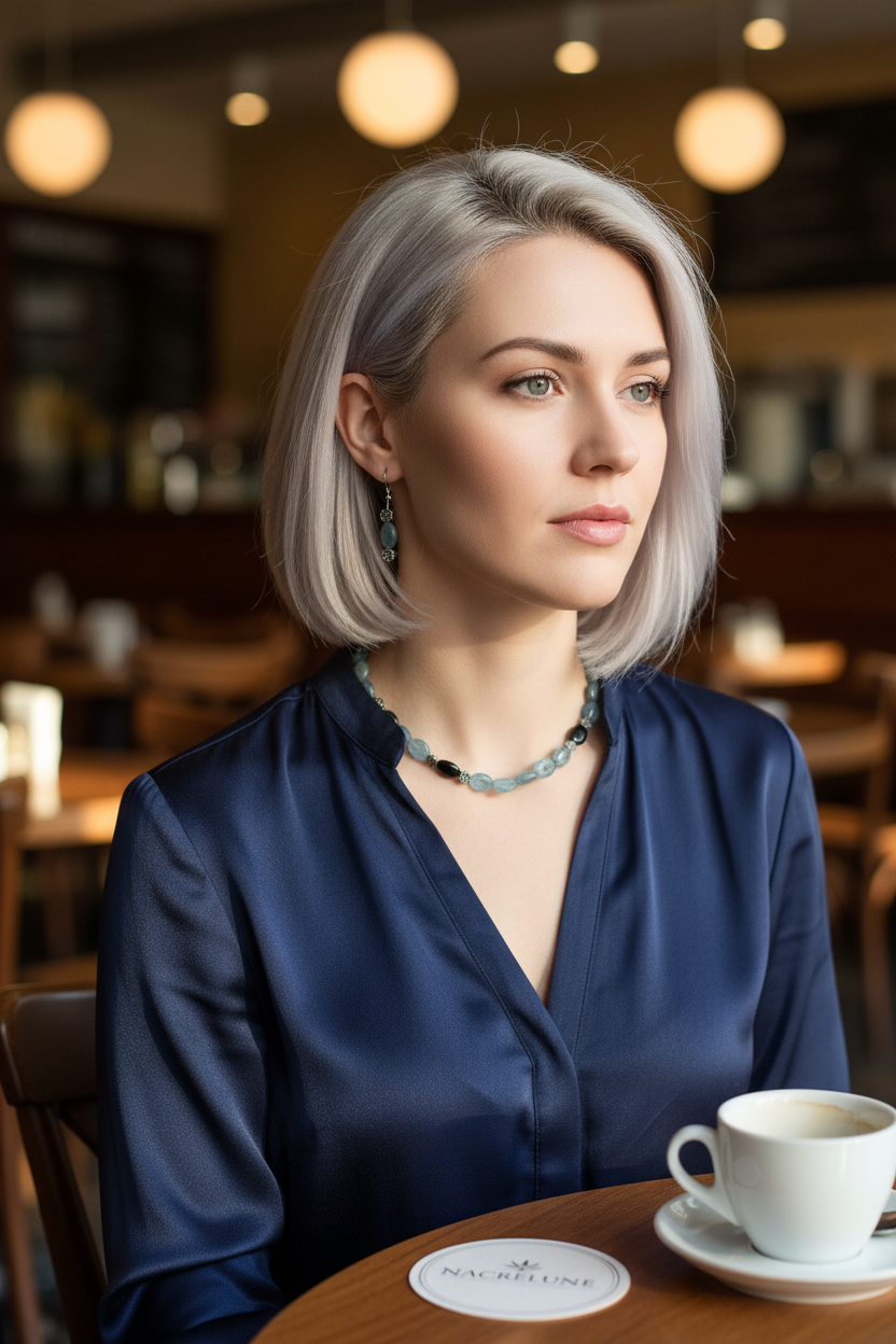 Parure Cyanite Onyx Collier Boucles Pierres Naturelles nacrelune.com parure bijoux