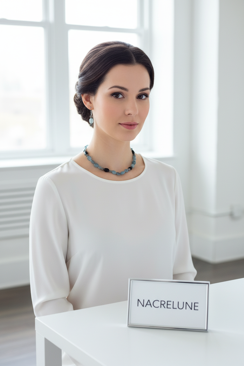 Parure Cyanite Onyx Collier Boucles Pierres Naturelles nacrelune.com parure