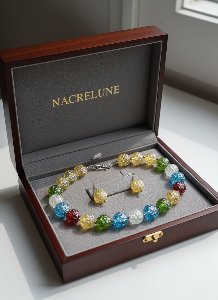 parure en perles de résine gravée NACRELUNE parure