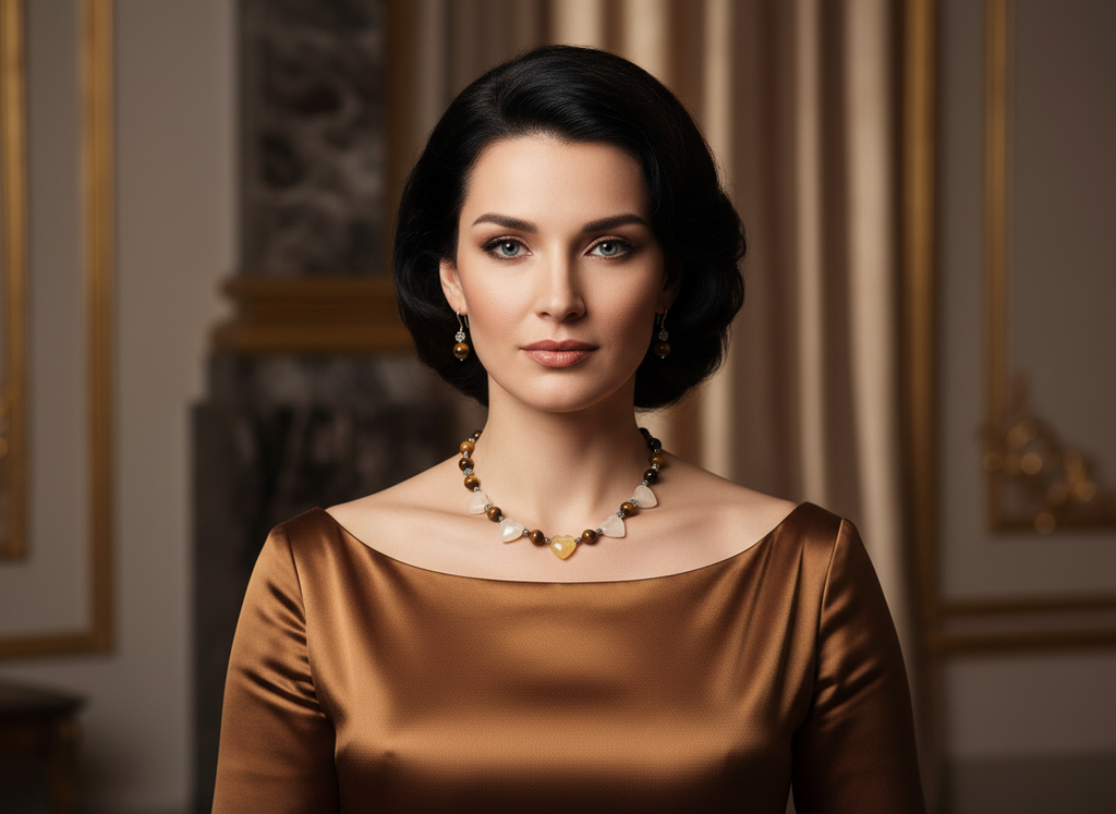 Parure en perles d' oeil du tigre et coeurs citrine jaune polis nacrelune.com parure