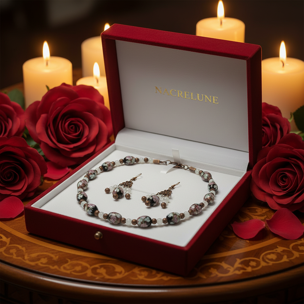 Parure en perles de verre fleuries nacrelune.com parure