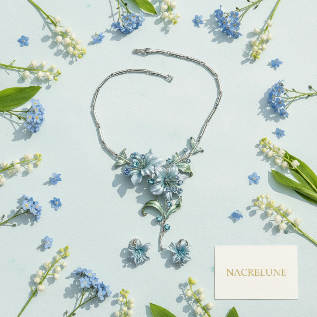 Parure en émail aux grandes fleurs : choisissez votre couleur Bleu nacrelune.com parure