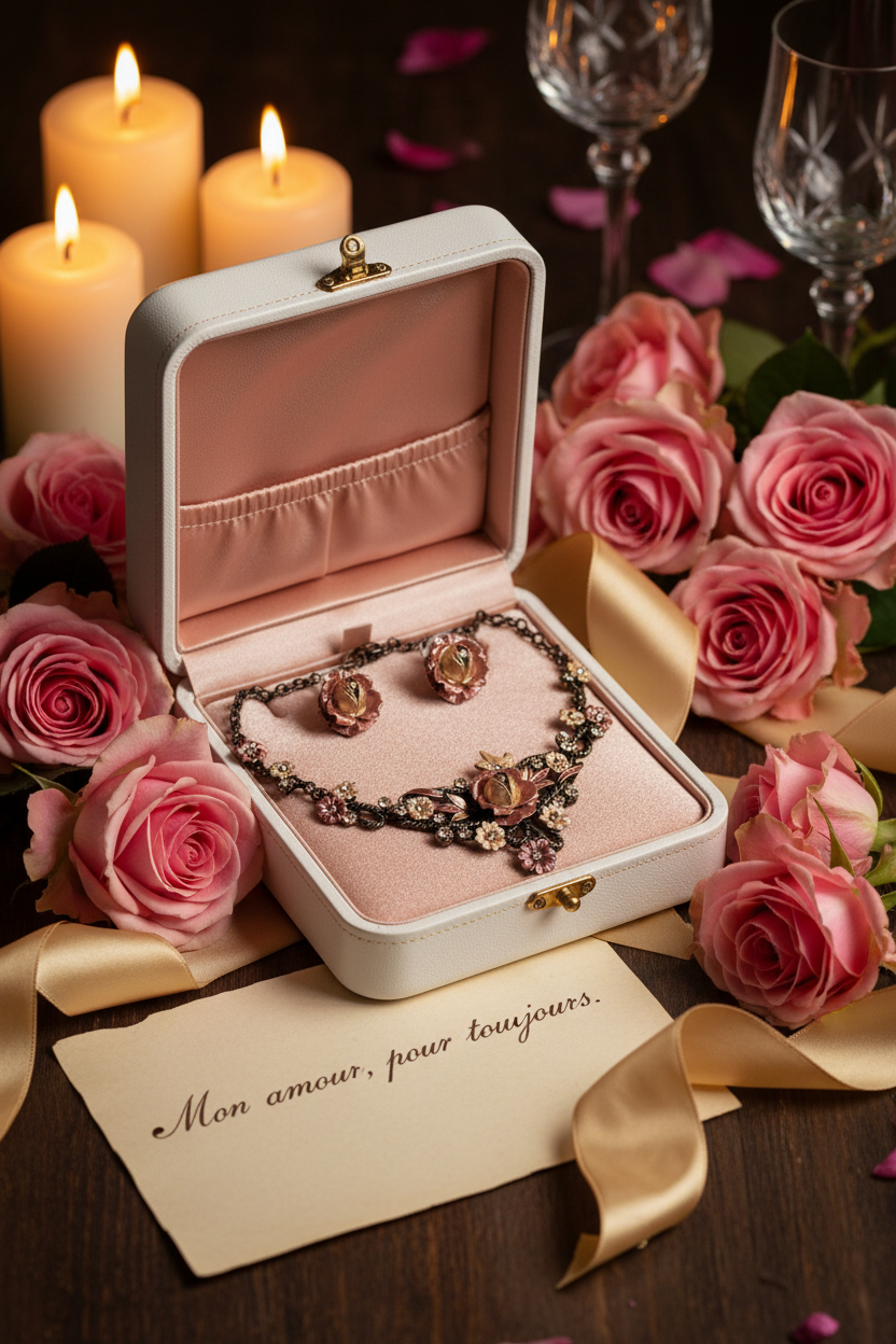 Parure de fleurs en émail nacrelune.com parure