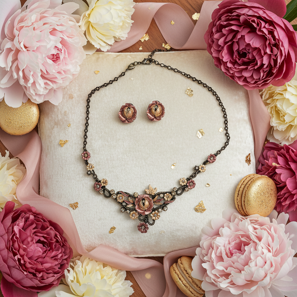Parure de fleurs en émail nacrelune.com parure