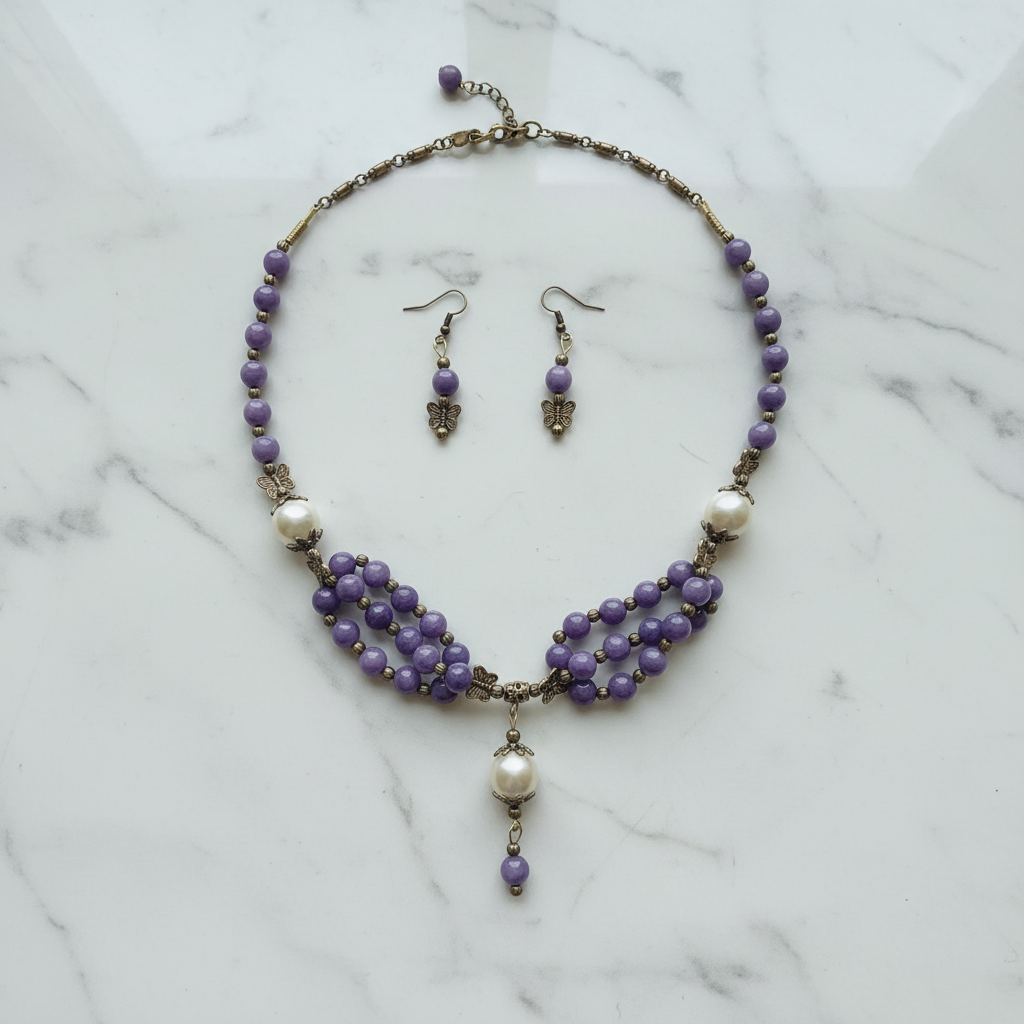 Parure jade mauve flat lay marbre