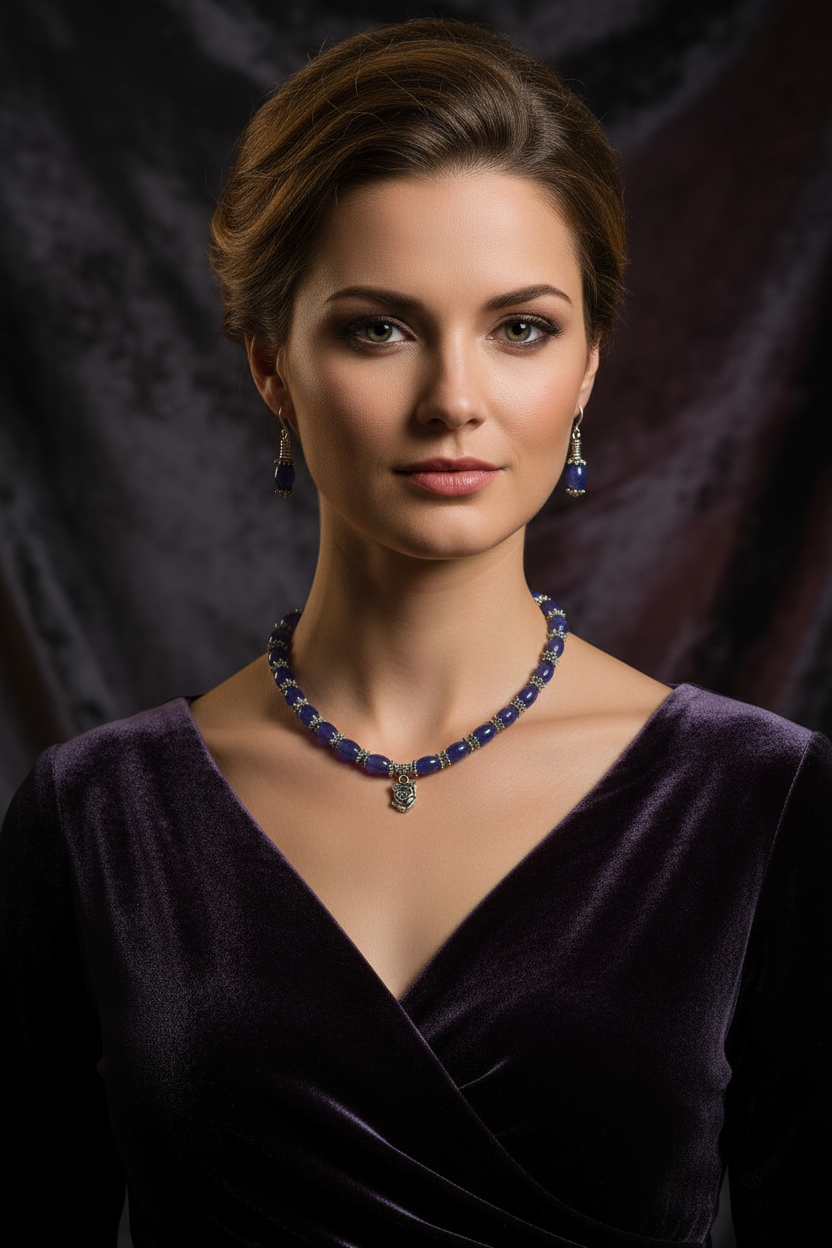 Parure en perles de jades mauves avec rose nacrelune.com parure