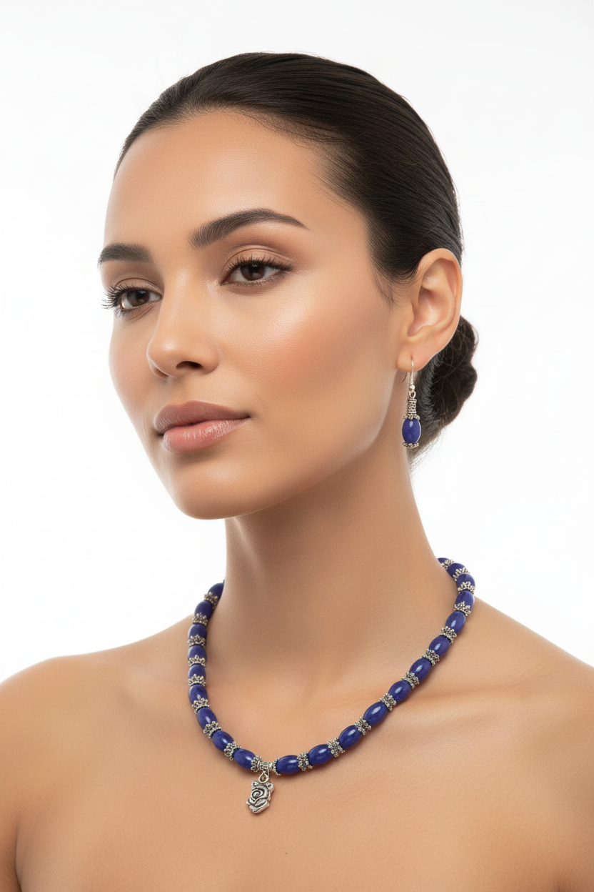 Parure en perles de jades mauves avec rose nacrelune.com parure