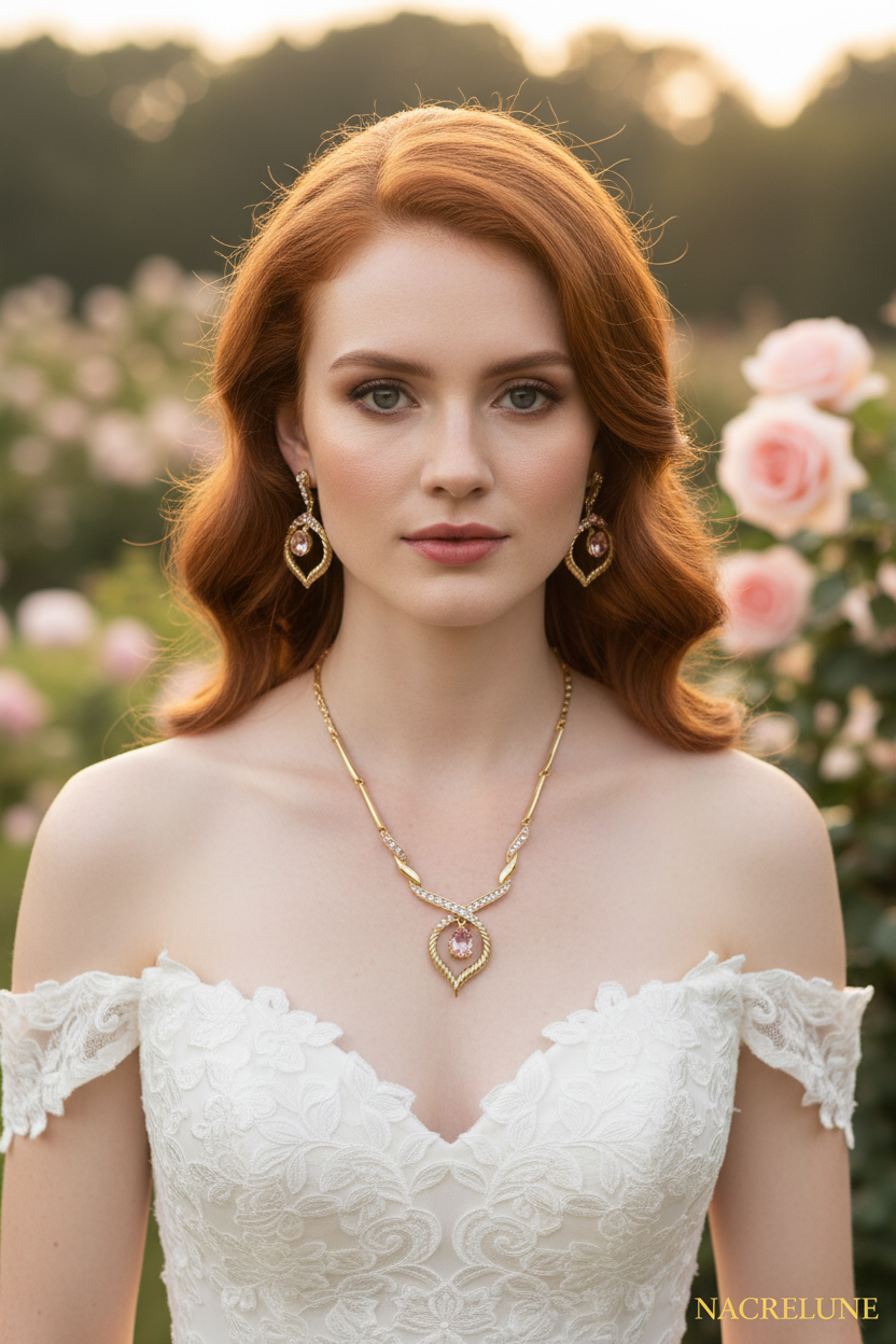 Parure stylisée en strass roses nacrelune.com parure