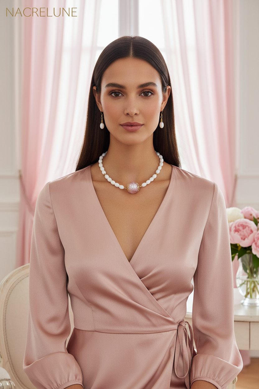 parure en boules de verre rose nacrelune.com parure