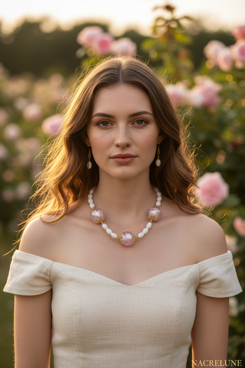 parure en boules de verre rose nacrelune.com parure