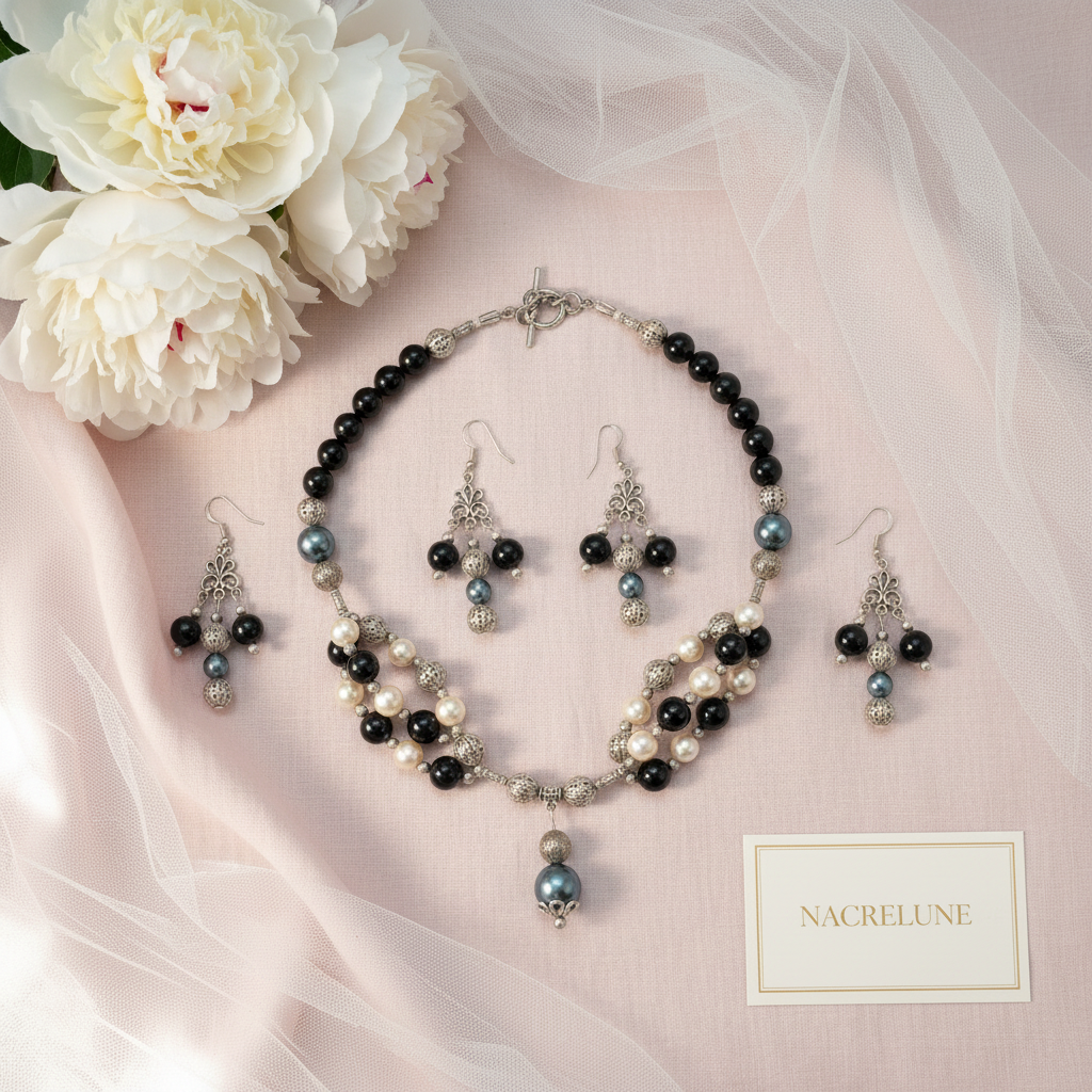 Parure perles de nacre de 3 couleurs nacrelune.com parure