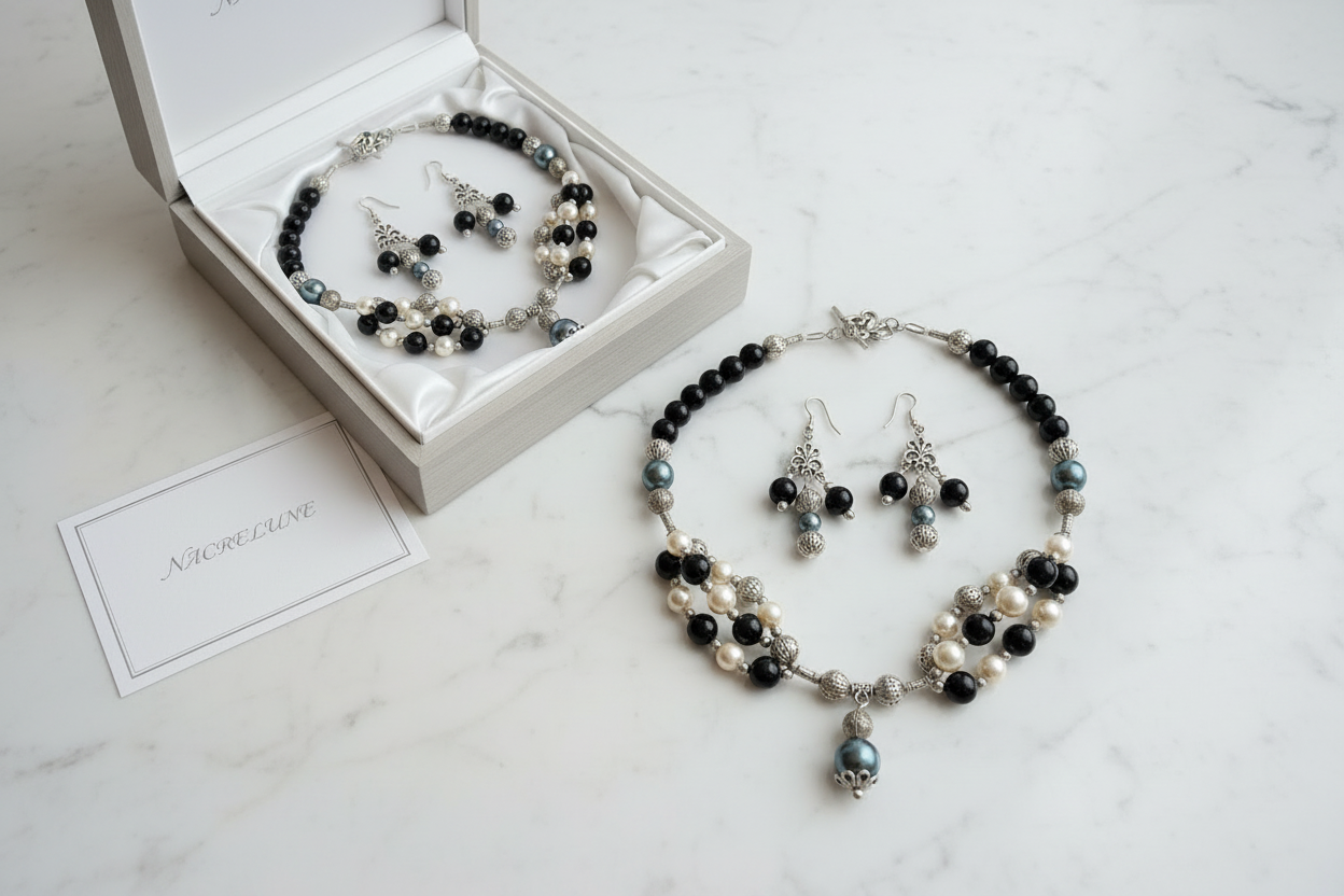 Parure perles de nacre de 3 couleurs nacrelune.com parure