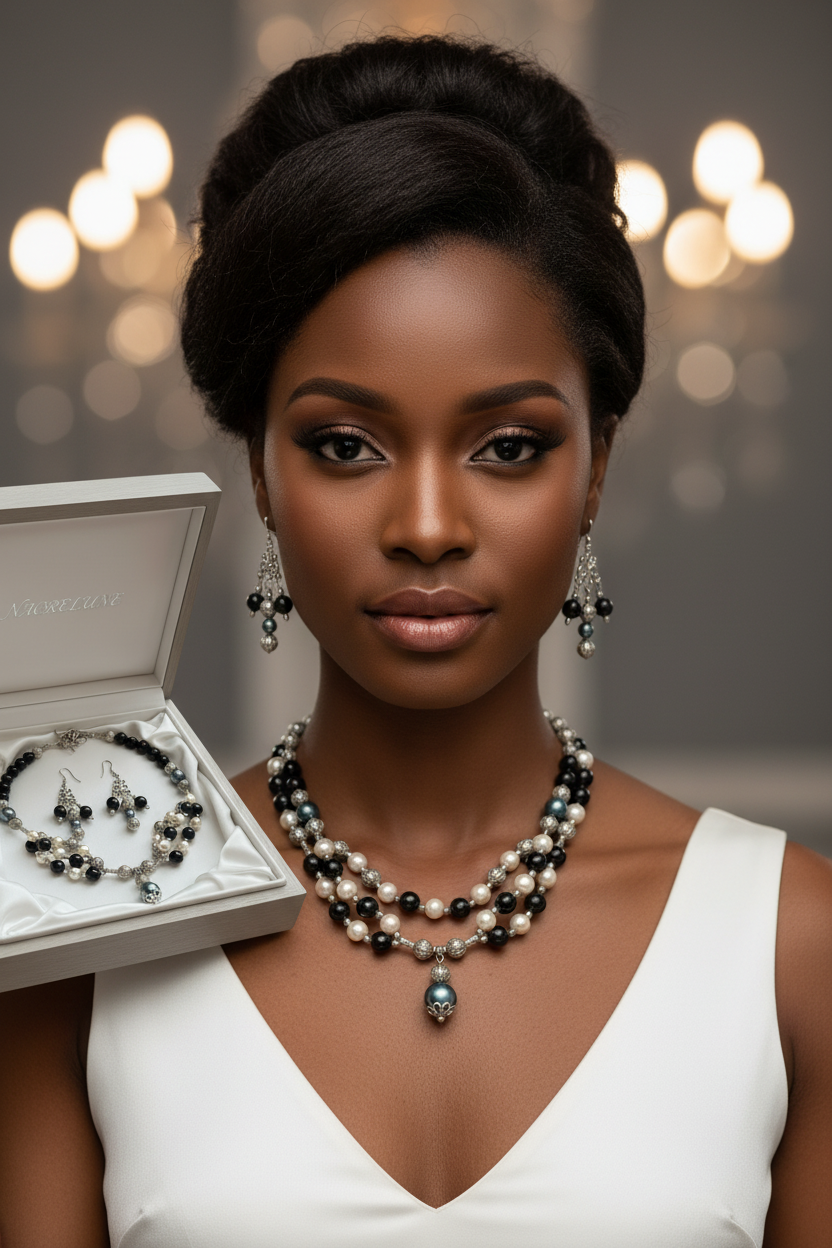 Parure perles de nacre de 3 couleurs nacrelune.com parure