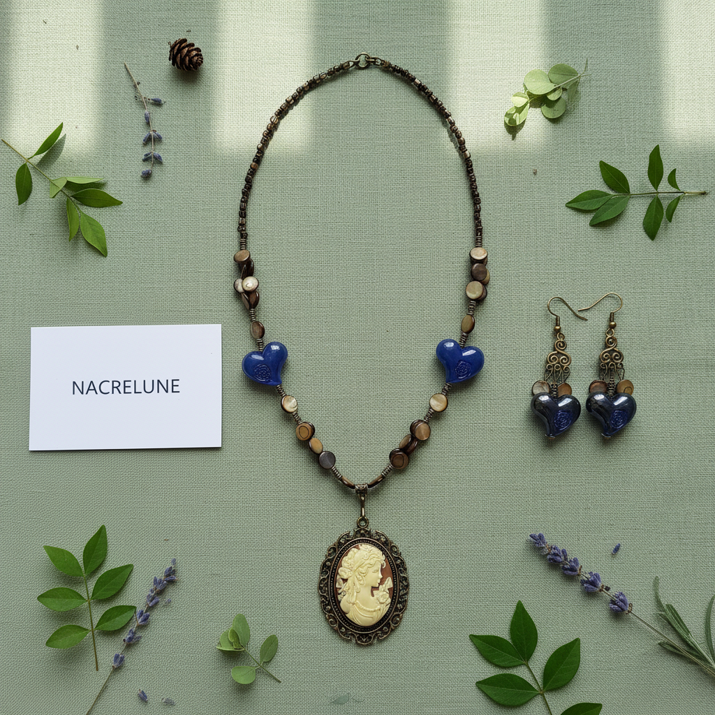 Parure Nacre Résine Collier Boucles Artisanal nacrelune.com parure