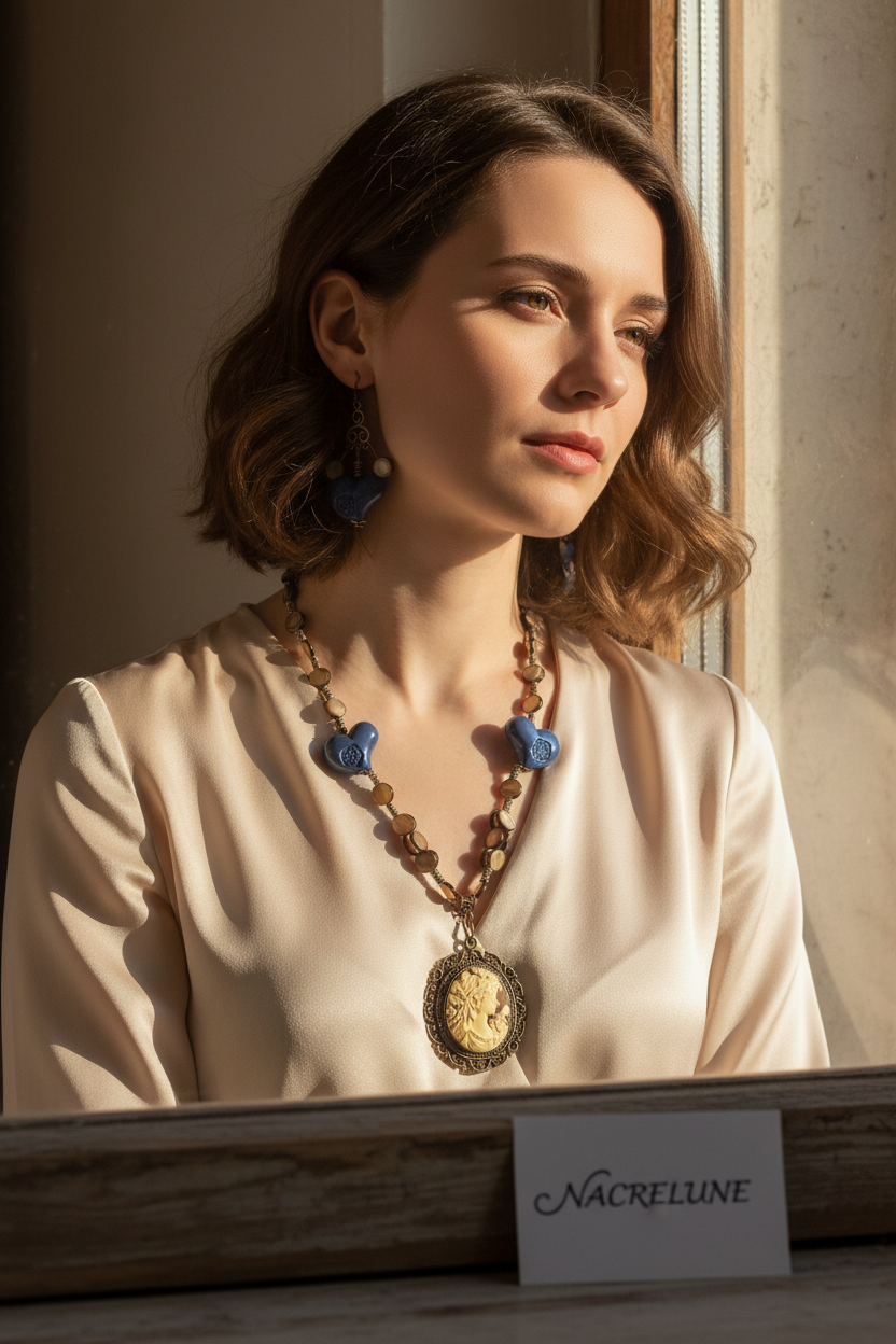 Parure Nacre Résine Collier Boucles Artisanal nacrelune.com parure