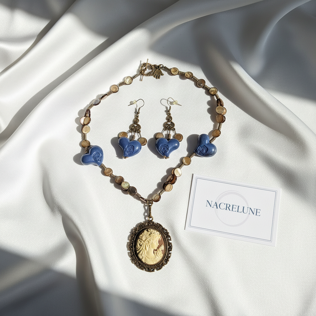 Parure Nacre Résine Collier Boucles Artisanal nacrelune.com parure bijoux