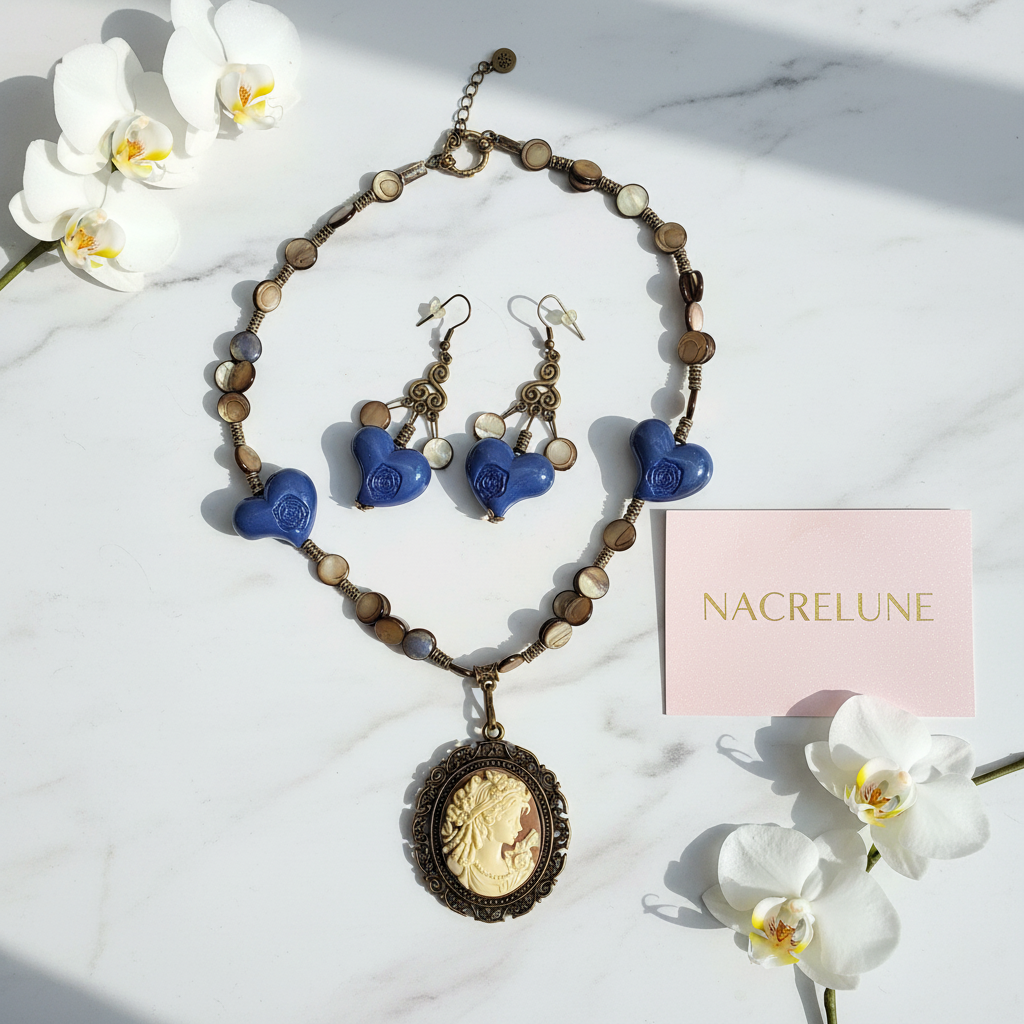 Parure Nacre Résine Collier Boucles Artisanal nacrelune.com parure