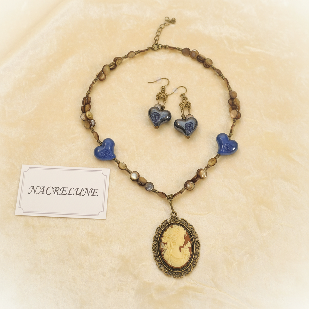 Parure Nacre Résine Collier Boucles Artisanal nacrelune.com parure