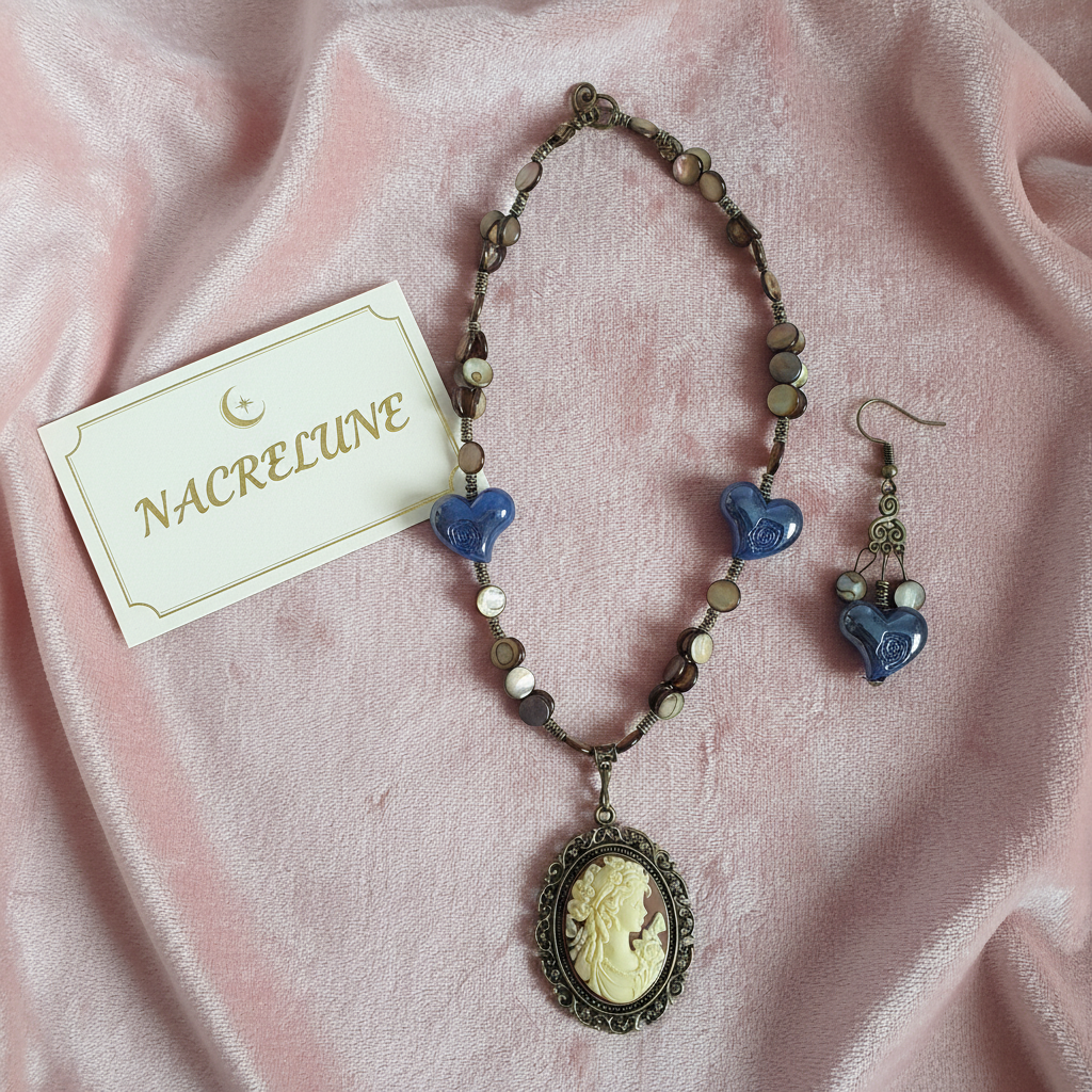 Parure Nacre Résine Collier Boucles Artisanal nacrelune.com parure bijoux