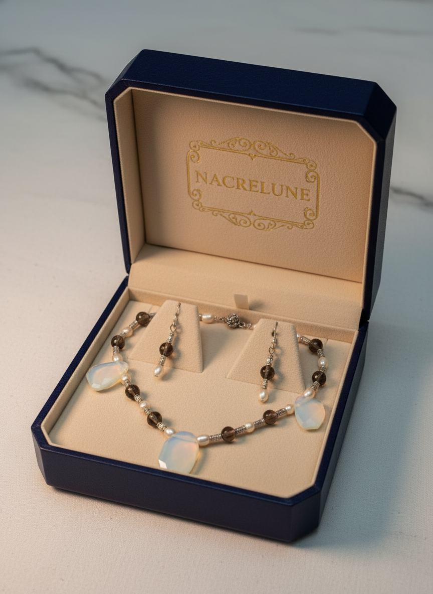 Parure en quartz et opalites nacrelune.com parure