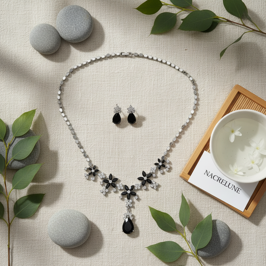 parure en zirconia imitation saphirs : choisissez votre couleur Noir nacrelune.com parure