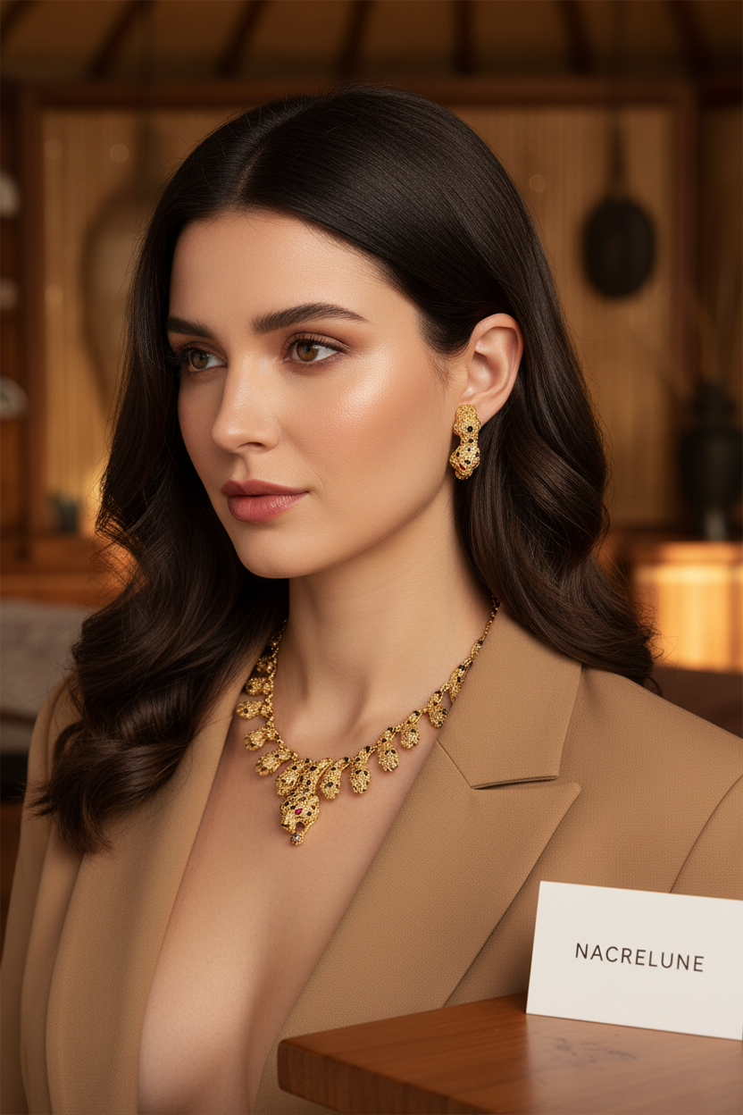 Parure panthère dorée aux yeux zirconia rubis nacrelune.com parure