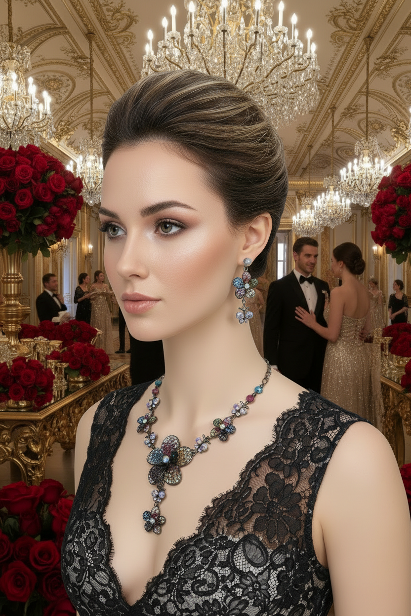 Parure fleurs en pavage de strass nacrelune.com parure