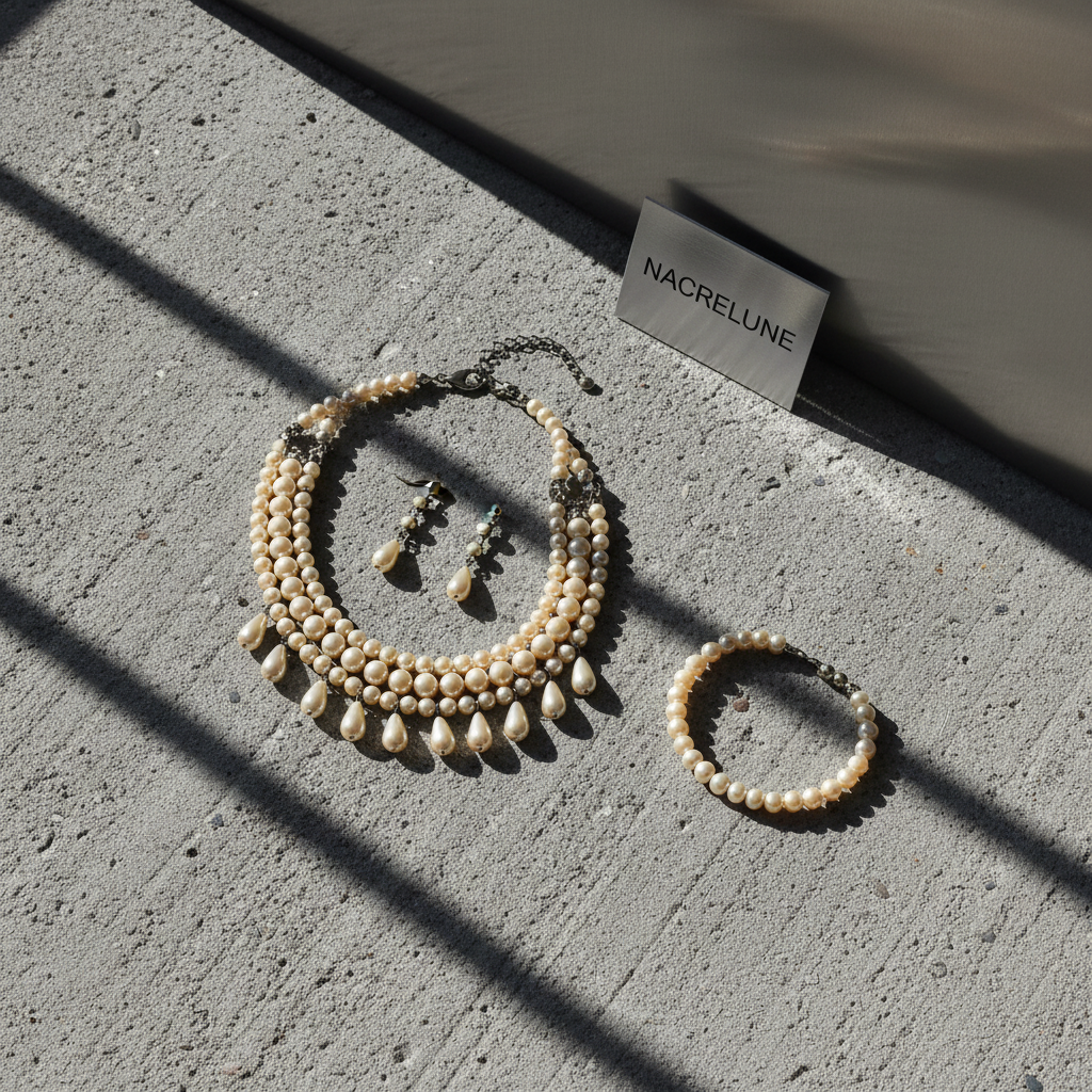 Parure fantaisie en perles d’imitation dorées NACRELUNE