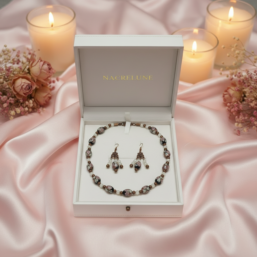 Parure en perles de verre fleuries nacrelune.com parure