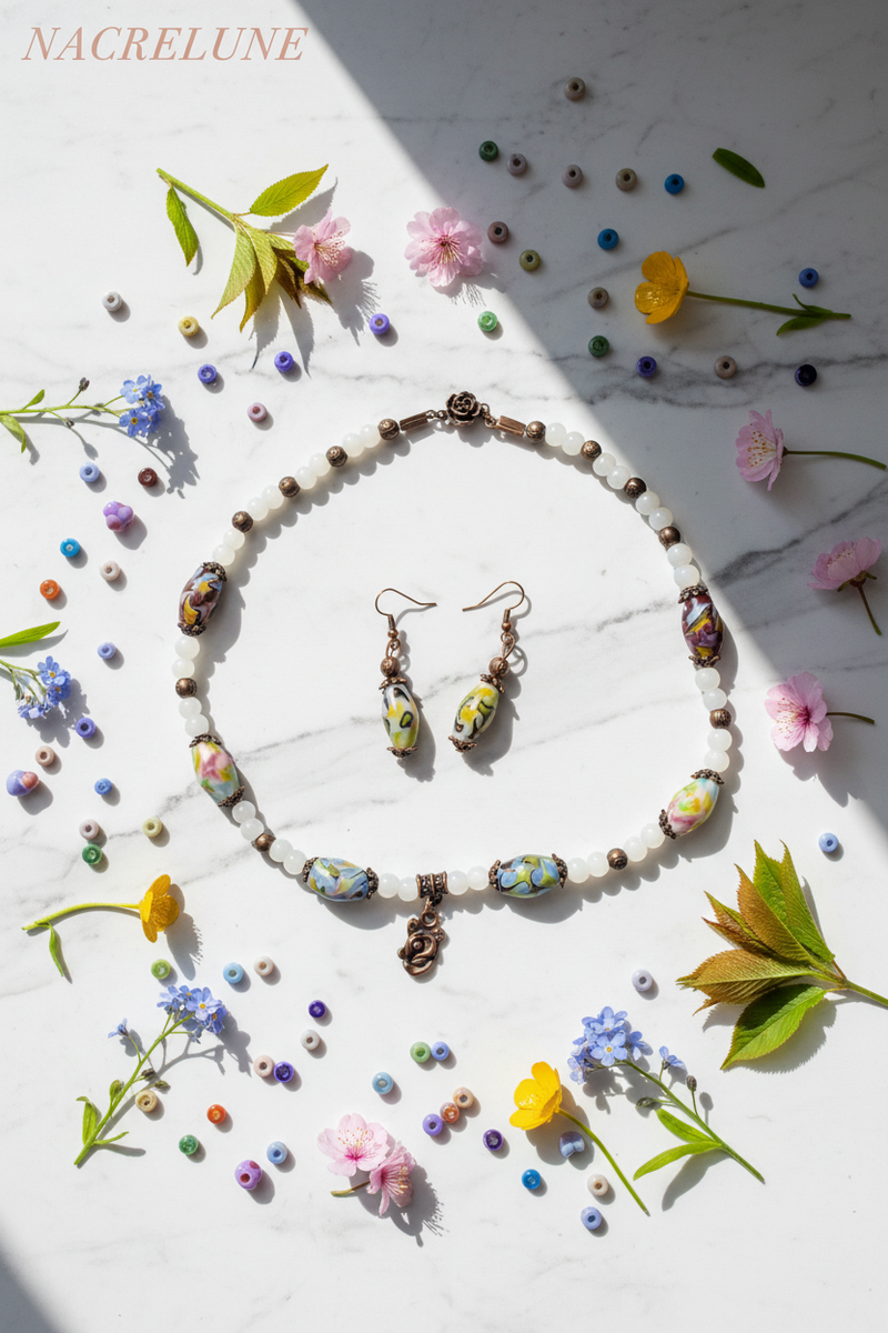 Parure Perles de Verre Blanches & Multicolores – Bijou Fantaisie Coloré | NACRELUNE nacrelune.com parure