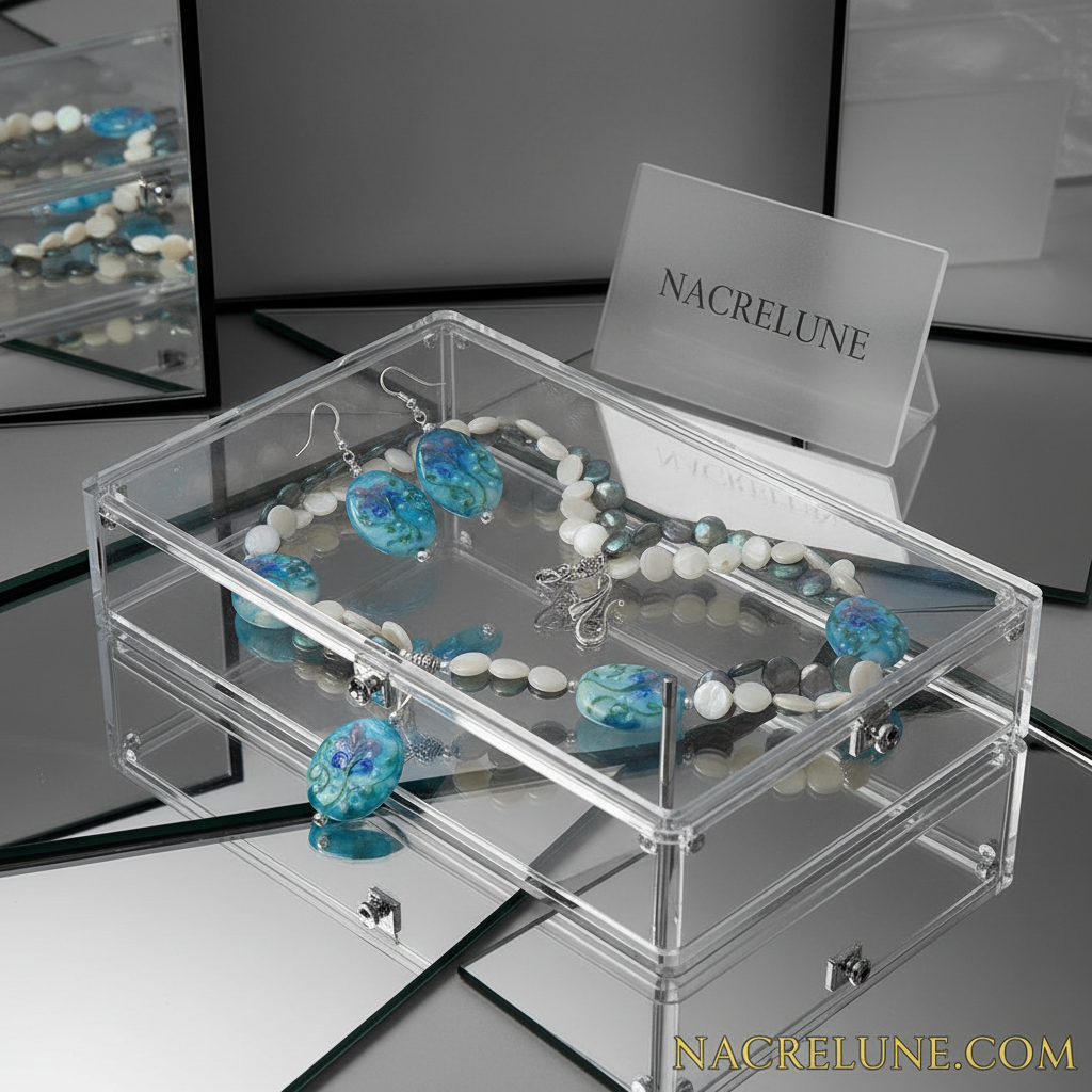 Parure en perles de verre décorées et pastilles de nacre nacrelune.com parure