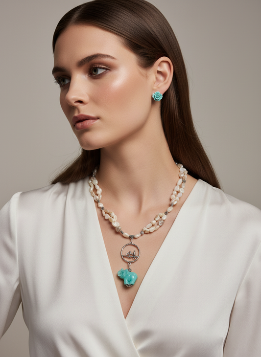 Parure en nacre avec éléphant en résine NACRELUNE parure