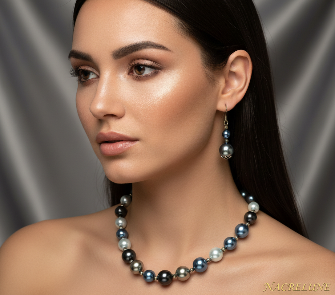 Parure en perles de nacre multicolores nacrelune.com parure