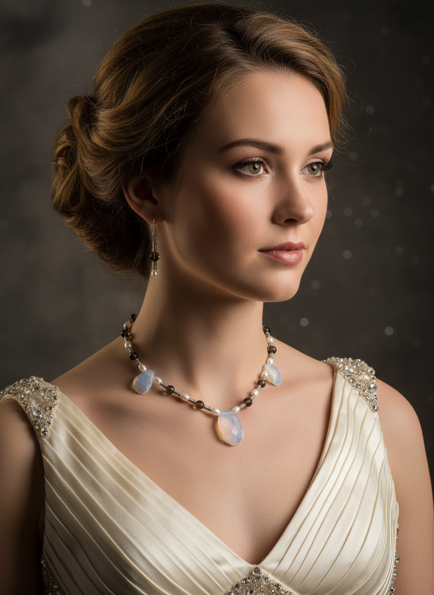 Parure en quartz et opalites nacrelune.com parure