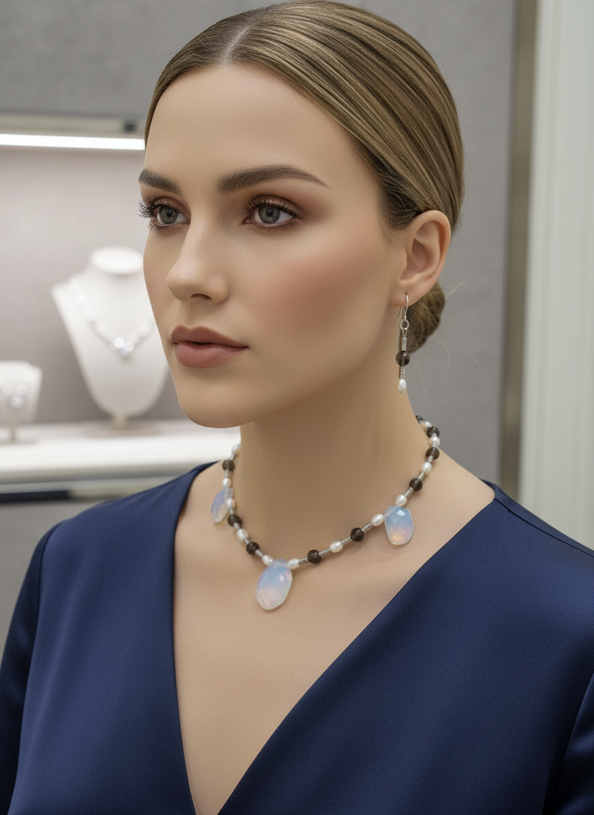 Parure en quartz et opalites nacrelune.com parure