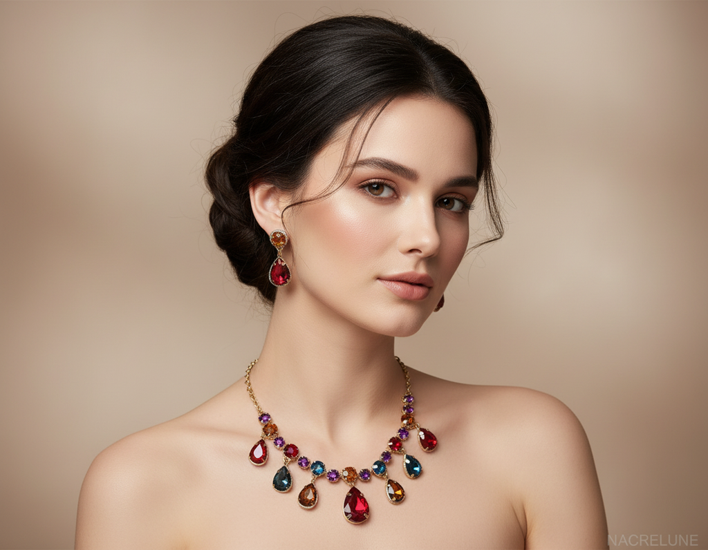 Parure en strass fantaisie multicolores nacrelune.com parure